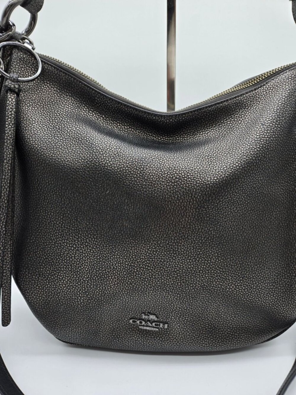 Coach Sutton Hobo 40632 Metallic Pewter Leather Convertible Shoulder Crossbody B - Picture 2 of 8
